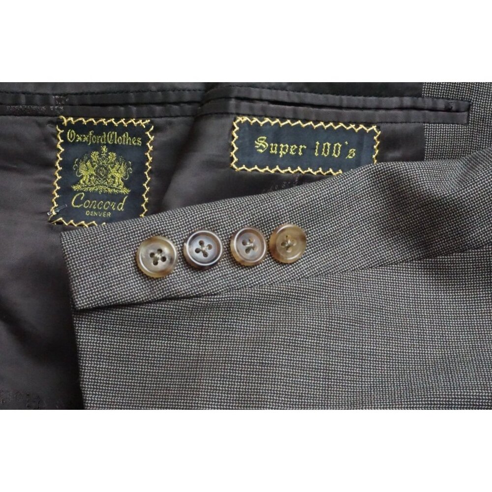 Oxxford Clothes Brown Black Woven S100s Wool Sport Coat Jacket Sz 44S